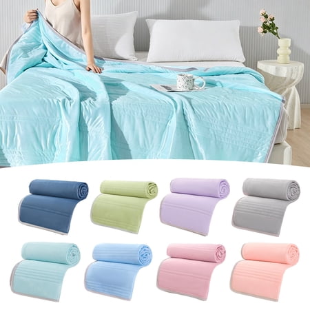 Cooling Ice Silk Summer Quilt, Lightweight Breathable Machine Washable Thin Cooling Blanket, Soft Comfort Bed Comforter for Bedroom Sofa Travel Multi Sizes Multi Pastel Colors