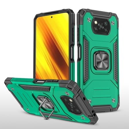 Shoppingbox Case for Xiaomi Poco X3/X3 Pro/X3 NFC, Dual Layer Shockproof Protective Cover Phone Case with Kickstand - Dark Green