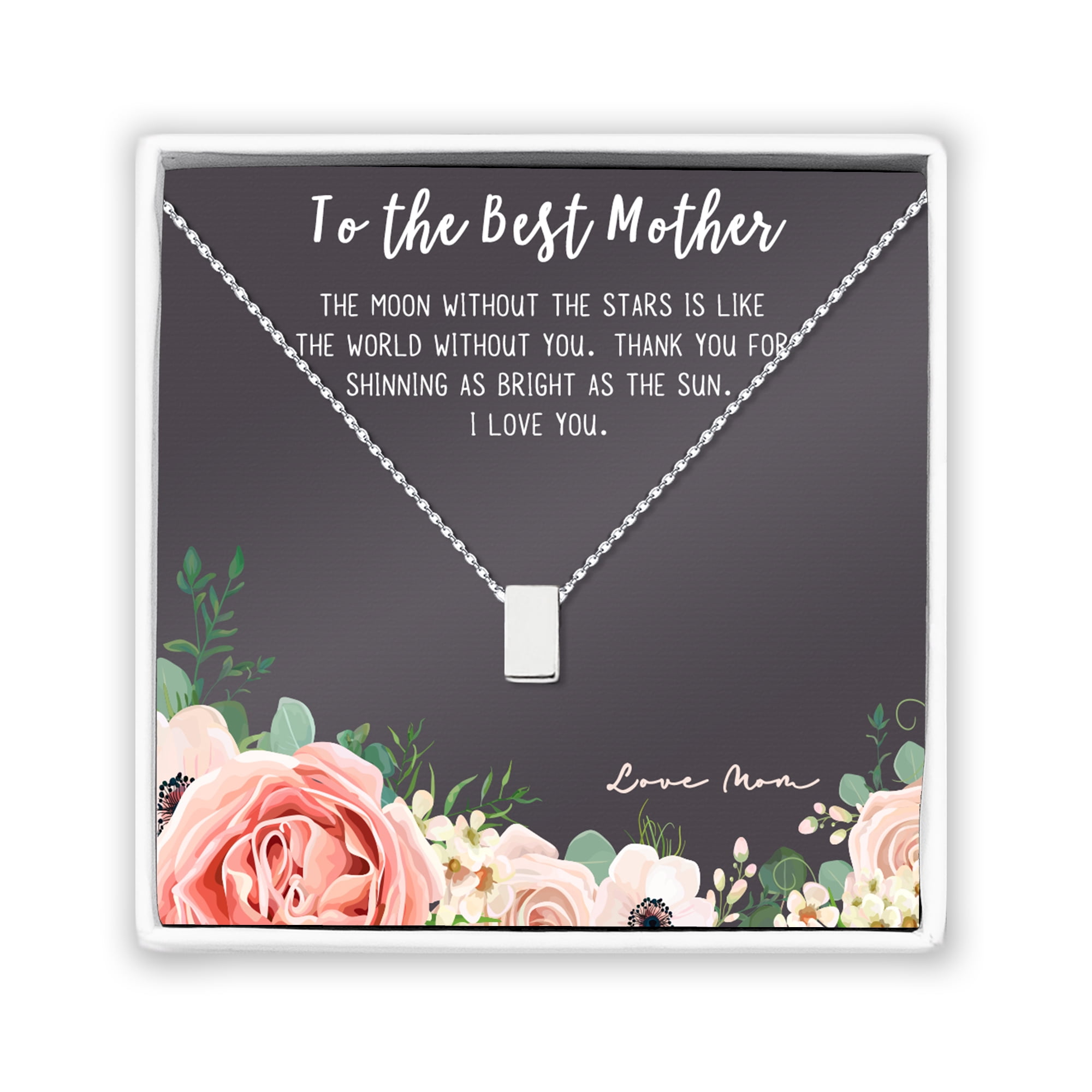 To The Best Mother Mother's Day Gift, Gift for Her, Gift for Her, Mother's Day Jewelry with Card, Card and Necklace Set for Mother's Day, Gift for Mom [Silver Cube, No-Personalized Card]