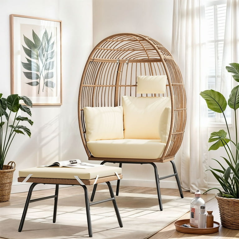 Dextrus Outdoor Egg Chair with Ottoman,Patio Wicker Basket Dextrus Outdoor Egg Chair with Ottoman,Patio Wicker Basket