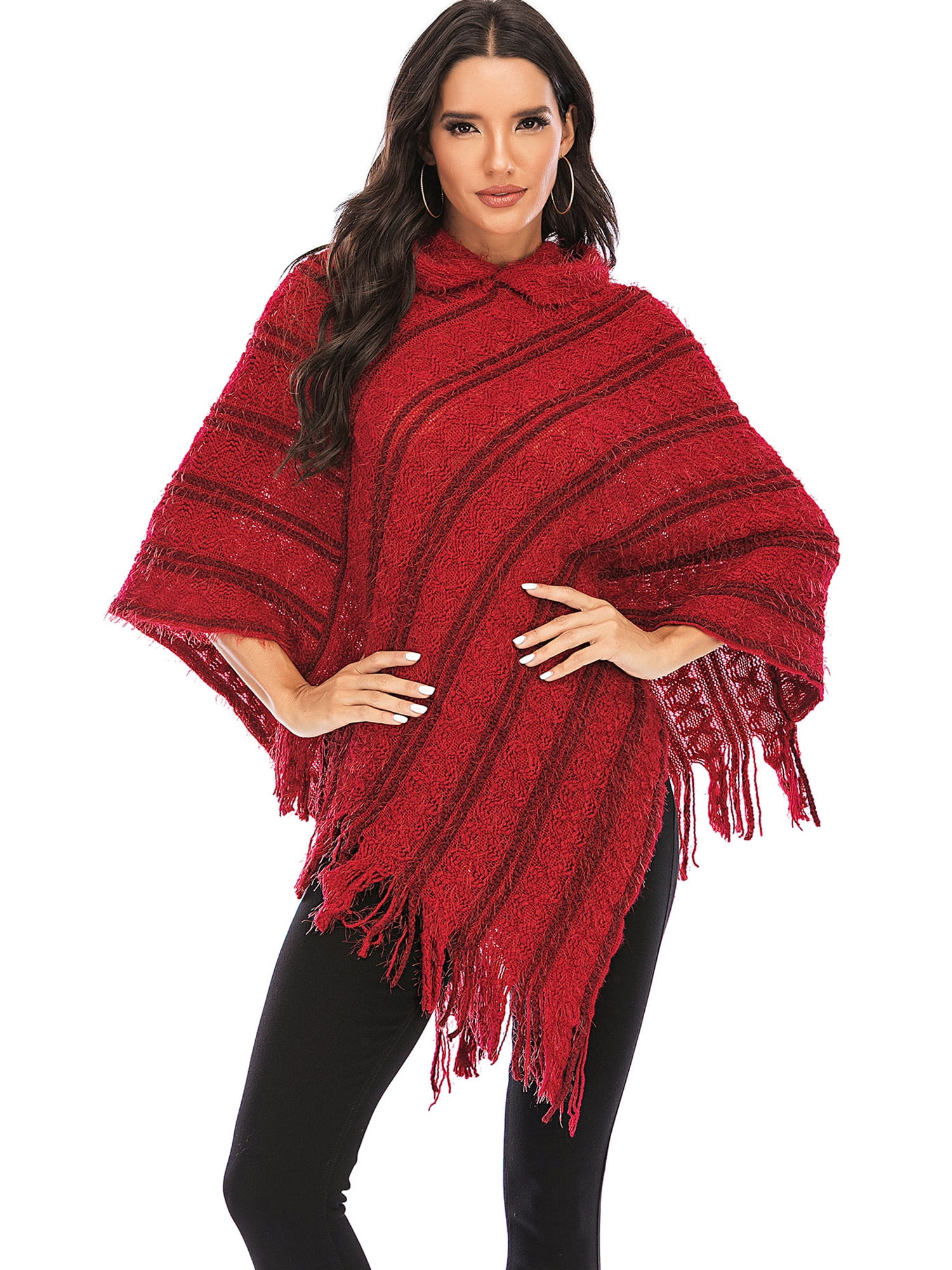 SAYFUT Women's Elegant Trendy Ruffle Batwing Fringe Shawl Wrap Poncho ...