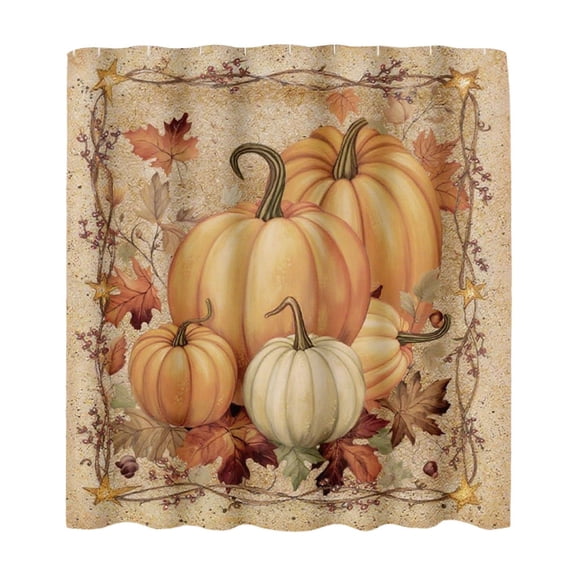 Fall Pumpkin Shower Curtain, Autumn Harvest Season Decor Shower Curtains for Bathroom Halloween Accessories with Hooks Yellow