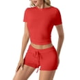 thumbnail image 4 of Short Sets for Women Slim Fit Short Sleeve Crewneck Crop T Shirt and Shorts 2 Piece Matching Set Womens Lounge Set, 4 of 7