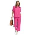 thumbnail image 3 of Ronuti Two Piece Sets for Women Summer Outfits Oversized Wide Leg Crop Pants Lounge Sets Airport Beach Vacation Clothes, 3 of 9