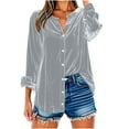 thumbnail image 5 of VEKDONE Women's Long Sleeve Button Down Shirts Velvet V-Neck Long Blouse Plus Size Loose Fit Soft Tunics Solid Color Comfy Lightweight Tops, 5 of 8