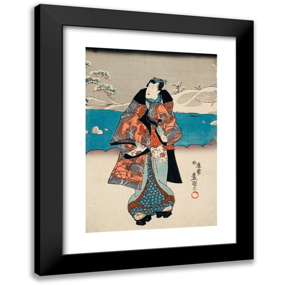 Utagawa Kunisada (Toyokuni III) 11x14 Black Modern Framed Museum Art Print Titled - Fashionable Man Viewing the Snow (circa 1843-1846)