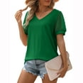 thumbnail image 3 of Womens Summer Tops 2023 Pejock Women V Neck T Shirts Swiss Dot Puff Sleeve Tops Loose Casual T-Shirt Soild Cotton Tee Plus Size Loose Comfy Tee Tops Blouse Green S (US Size:4), 3 of 6