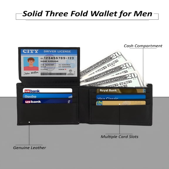 AOMRCOL Genuine Leather Minimalist Bifold Wallets For Men RFID Blocking Slim Mens Wallet, Black