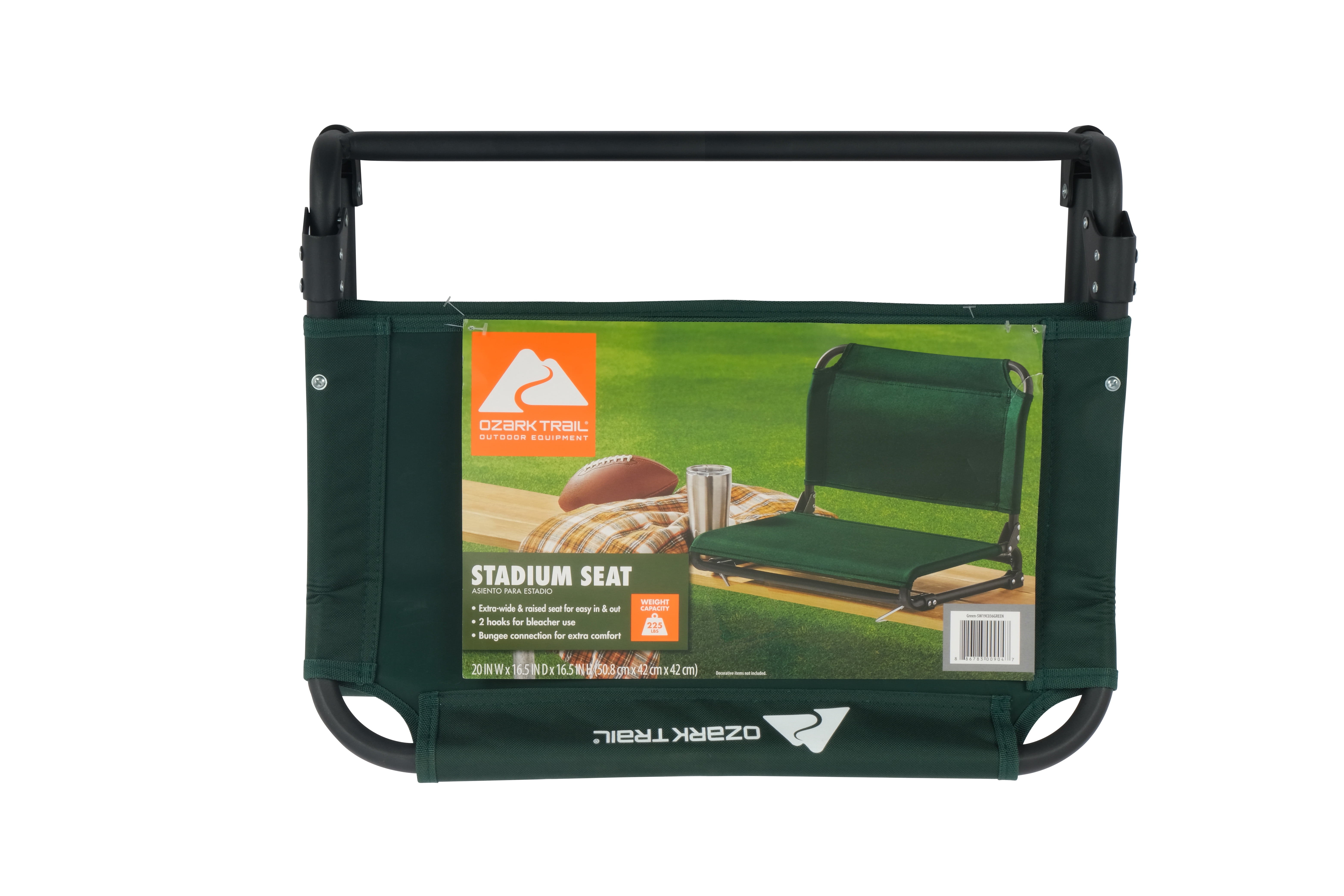 Ozark Trail Stadium Seat, Extra-Wide with Bleacher Hooks, Bungee Comfort, Dark Green