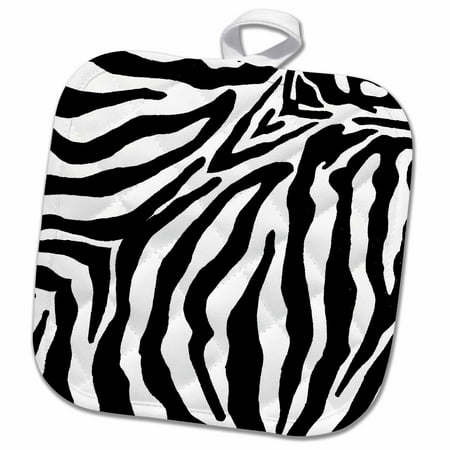 Zebra Post - 3dRose Black and White Zebra Print II - Pot Holder, 8 by 8-inch