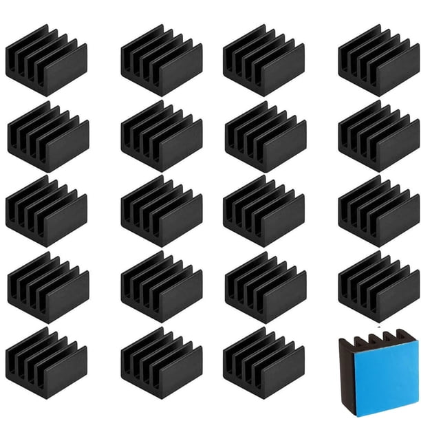Easycargo - Juego de 20 mini disipadores de calor pequeños de 0.354 in, 0.354 x 0.354 x 0.197 in + cinta adhesiva conductora térmica 3M 8810, mini disipador de calor de aluminio para refrigeración VRM
