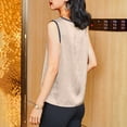 thumbnail image 4 of Wyobmus Womens Satin Tank Tops Soft Ice Silk Chiffon Blouse Crew Neck Sleeveless Camisole Shirt Contrast Trim Basic Summer Shirt M-4X Beige, 4 of 5