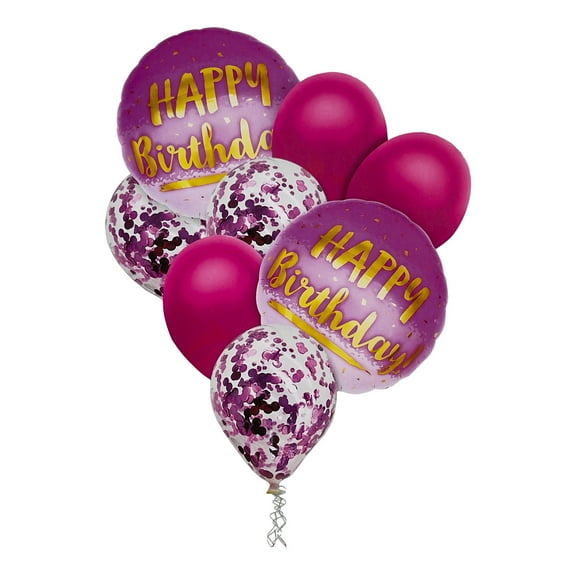 8-Piece Pink Birthday Confetti Foil Latex Balloon Set