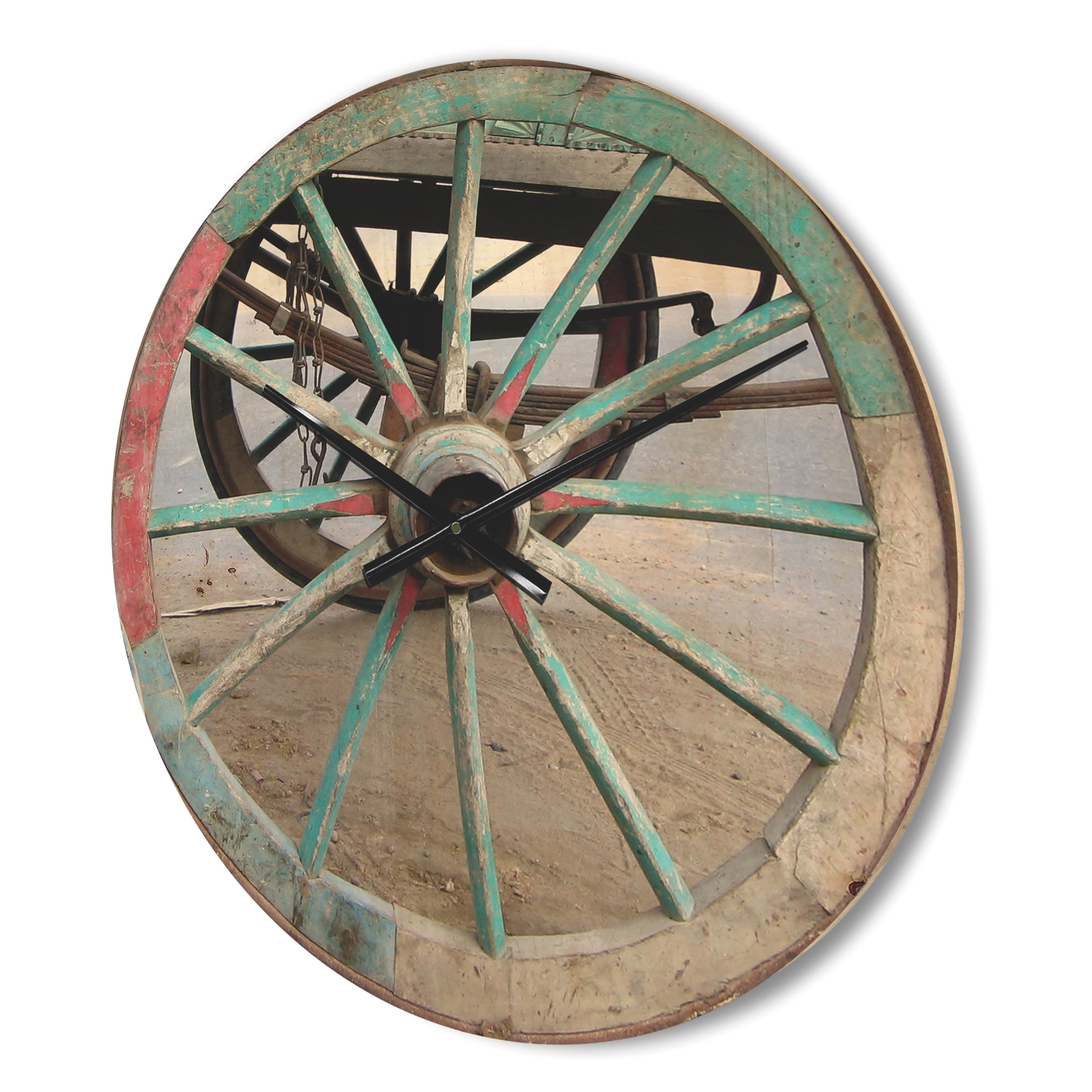 Designart 'Turquoise Cottage Wagon Wheel Clock' Farmhouse Wood Wall Clock