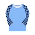 thumbnail image 3 of Shirts for Teens Girls Fashion Summer 3/4 Sleeve Tops Color Block Crew Neck 3/4 Sleeve Shirts Plaid Lightweight Blouses Cute, 3 of 4