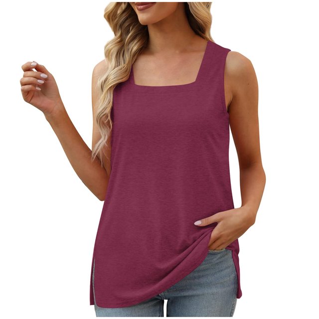 Yuyuzo Plus Size Tank Tops for Women Square Neck Sleeveless Base Tunic Tops Solid Color Plain T Shirts