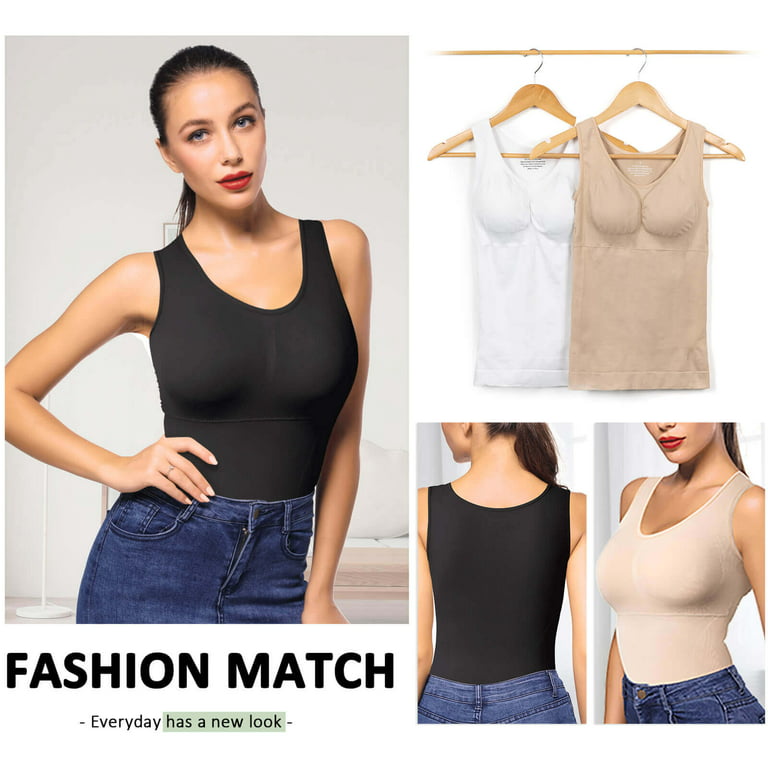 Womens Compression Shaperwear Tummy Control Body Shaper Slim Seamless  Workout Tank Top Scoop Neck Camisole Cami Top Beige at  Women's  Clothing store