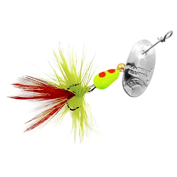 Panther Martin PMMF_0M_SCO MiniFly Teardrop Spinners Fishing Lure - 0M (1/48 oz) - Silver/Chartreuse/Orange