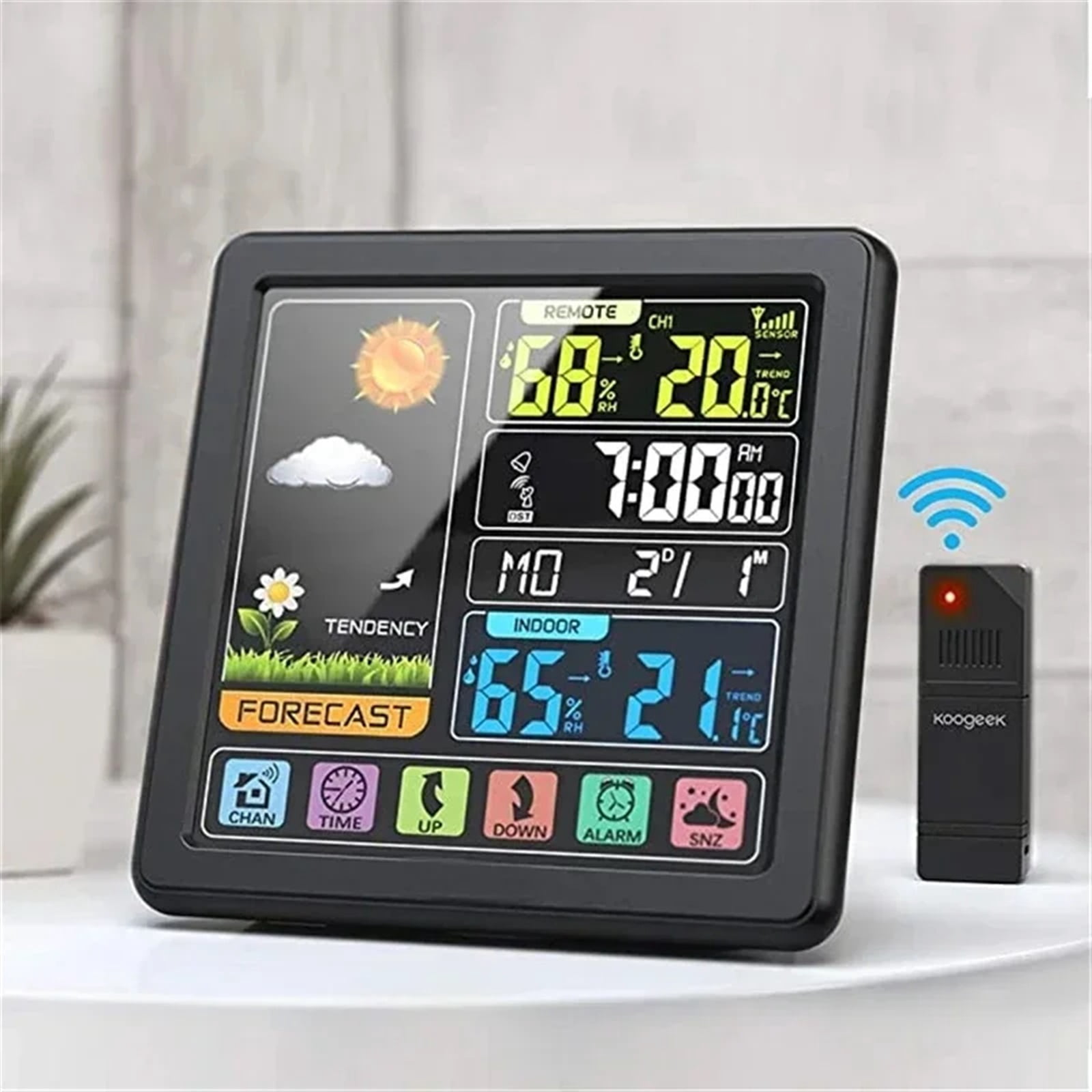 Wooden Wireless Weather Station Alarm Clock Digital Thermometer Humidity Temperature Wireless Sensor Home TimeWatch Desktop ,High Precision