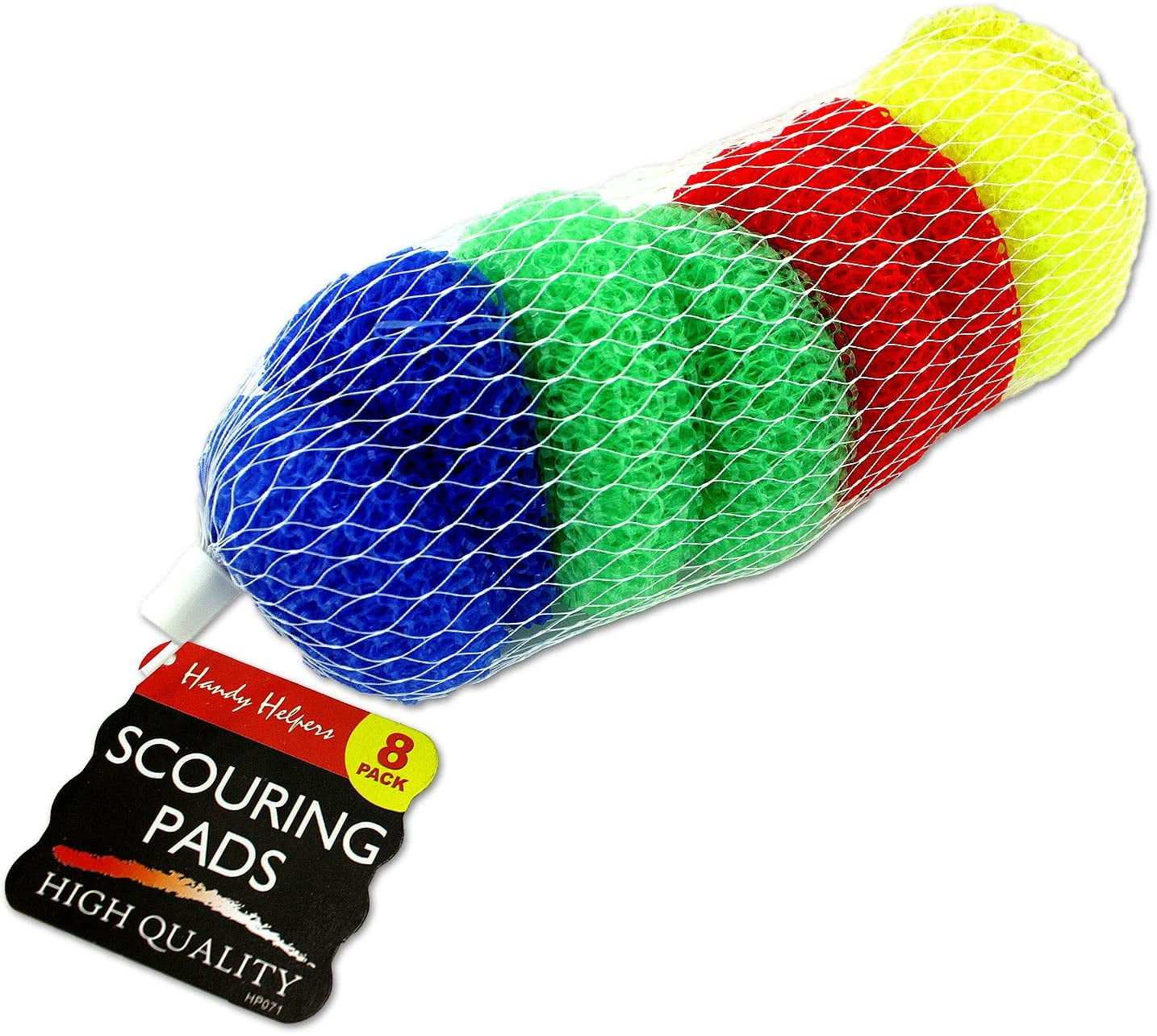 Pack of 8 Assorted Colors Round Nylon Dish Scouring Pads, Mesh Scourers