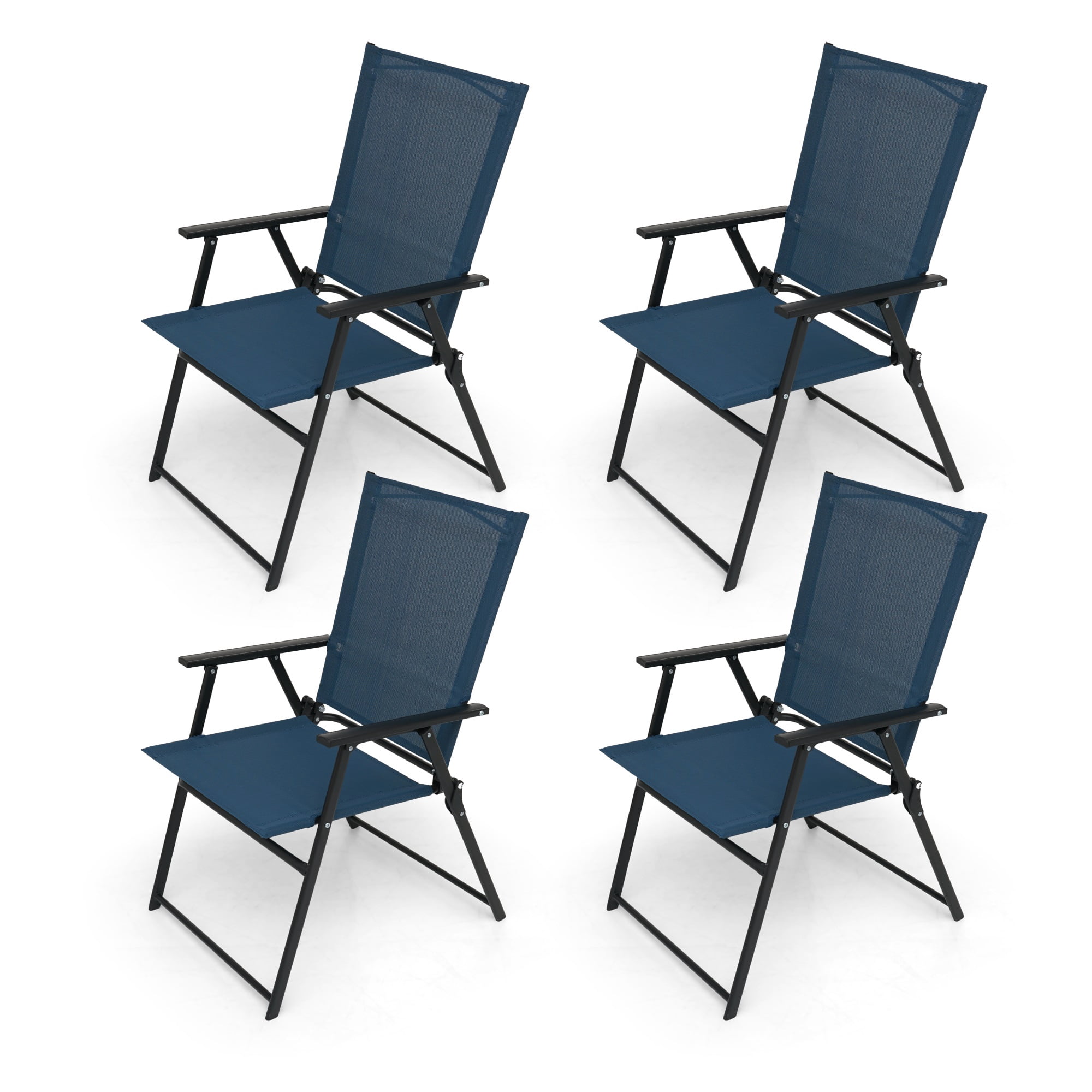 Metal Outdoor Folding Chairs, 4-Piece Patio Lawn Chairs with Arms