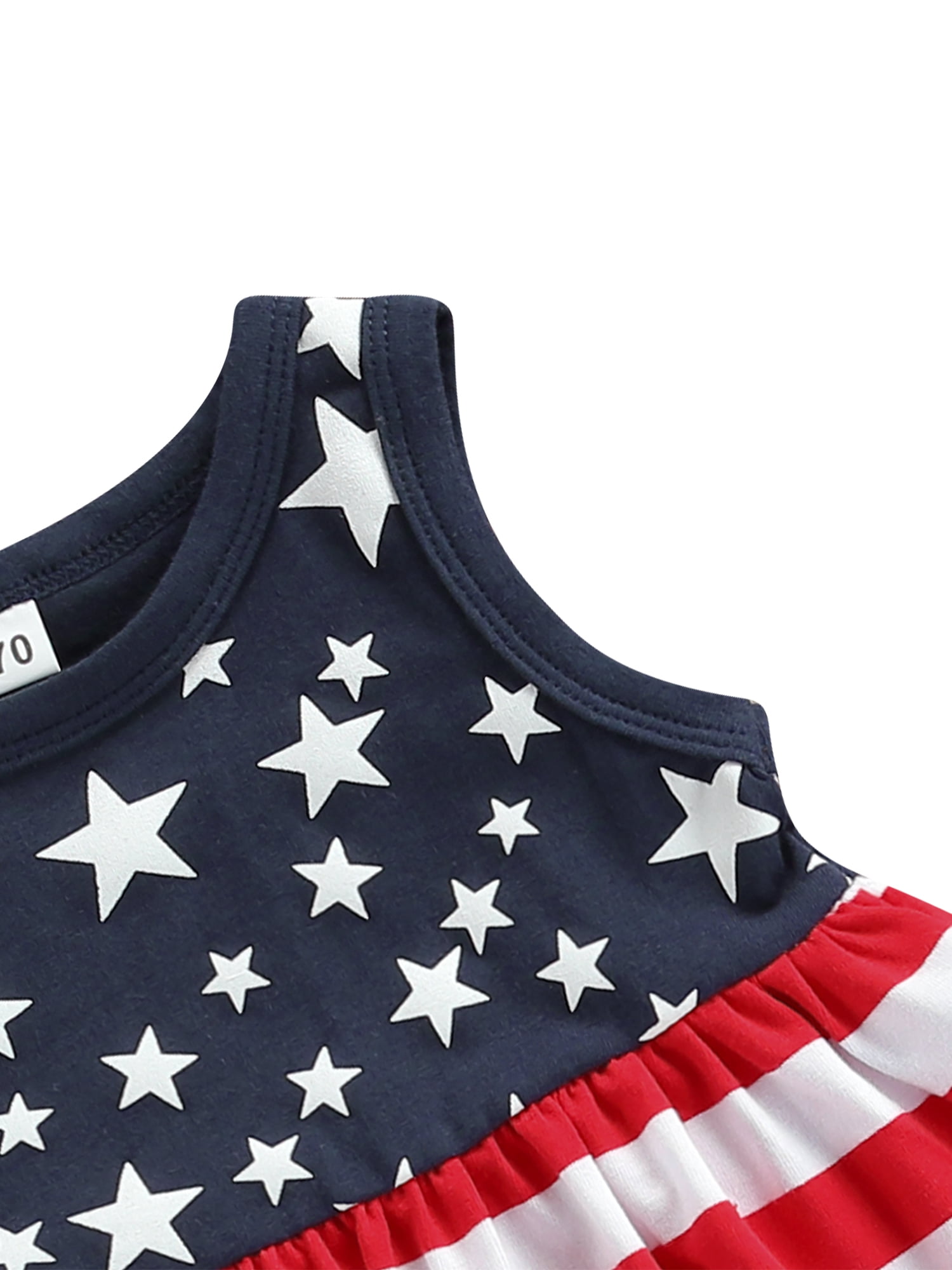 Newborn Baby Girl 4th of July Outfit Sleeveless Stars and Stripes Ruffle Dress Shirt Top Shorts Headband 3Pcs Set