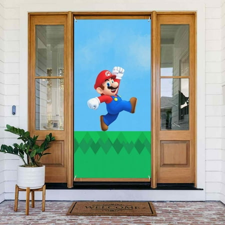 Super Mario Run Door Cover Decorated Banner Tapestry Home Decoration Holiday Party Supplies Door Banner Porch Sign Banner 72.8 x 35.4 Inch