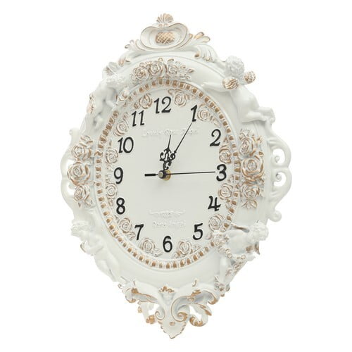 TFCFL European Style Wall Clock Wall-Mounted Silent Numbers Clock For Bedroom Office Decoration White
