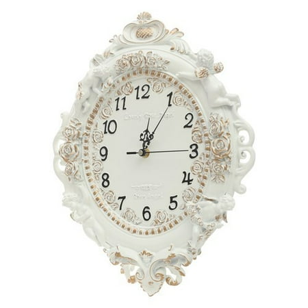 TFCFL European Style Wall Clock Wall-Mounted Silent Numbers Clock For Bedroom Office Decoration White