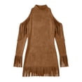 thumbnail image 7 of SAWOBUUN Womens Western Cowgirl Fringe Mini Dress Cold Shoulder Long Sleeve Faux Suede Tassel Bodycon Dress, 7 of 7