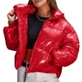 thumbnail image 5 of VNKIDY Women's Coat Autumn Winter Solid Color Shiny Puffer Crop Jacket Long Sleeve Zipper Sleek Style Coat For Casual Daily Streetwear Activities Relaxed Fit Outerwear, 5 of 7