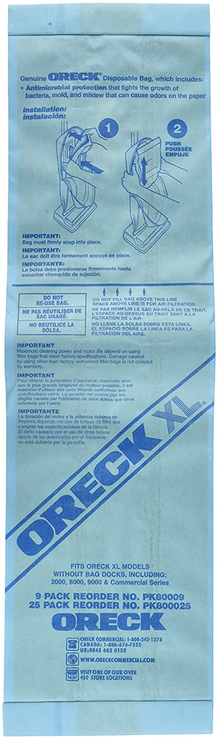 Genuine 9PK ORECK  XL9000 NON DOCKING UPRIGHT PAPER BAGS PK80009 High Density 