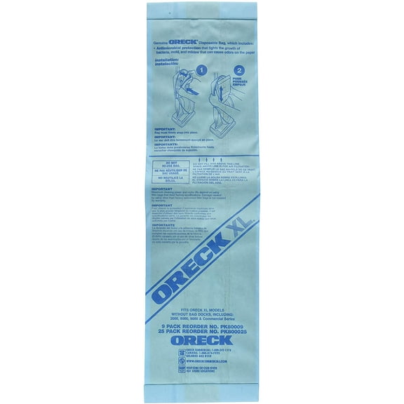 Oreck Commercial PK80009 Disposable Vacuum Bags XL Standard Filtration 9/Pack (FITS ORECK XL MODELS Without Bag DOCKS, INCLUDING 2000, 8000, 9000, and Commercial Series)