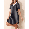thumbnail image 3 of Women's Striped Polo Shirt Dress Casual V-Neck Short Sleeve Summer Tunic Mini Dresses, 3 of 7