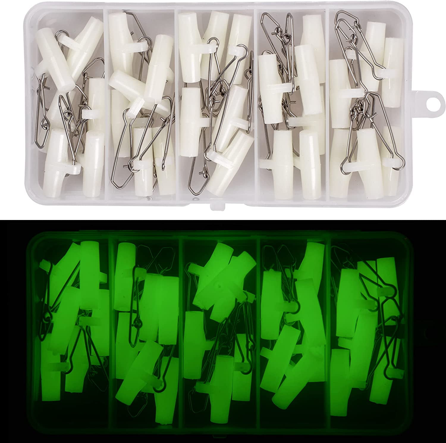 Glow Fishing Line Sinker Slides with Duo Lock Snaps High Strength Sinker  Slider Swivel Snap Saltwater Connector Fishing Tackle Kit 30pcs/box 