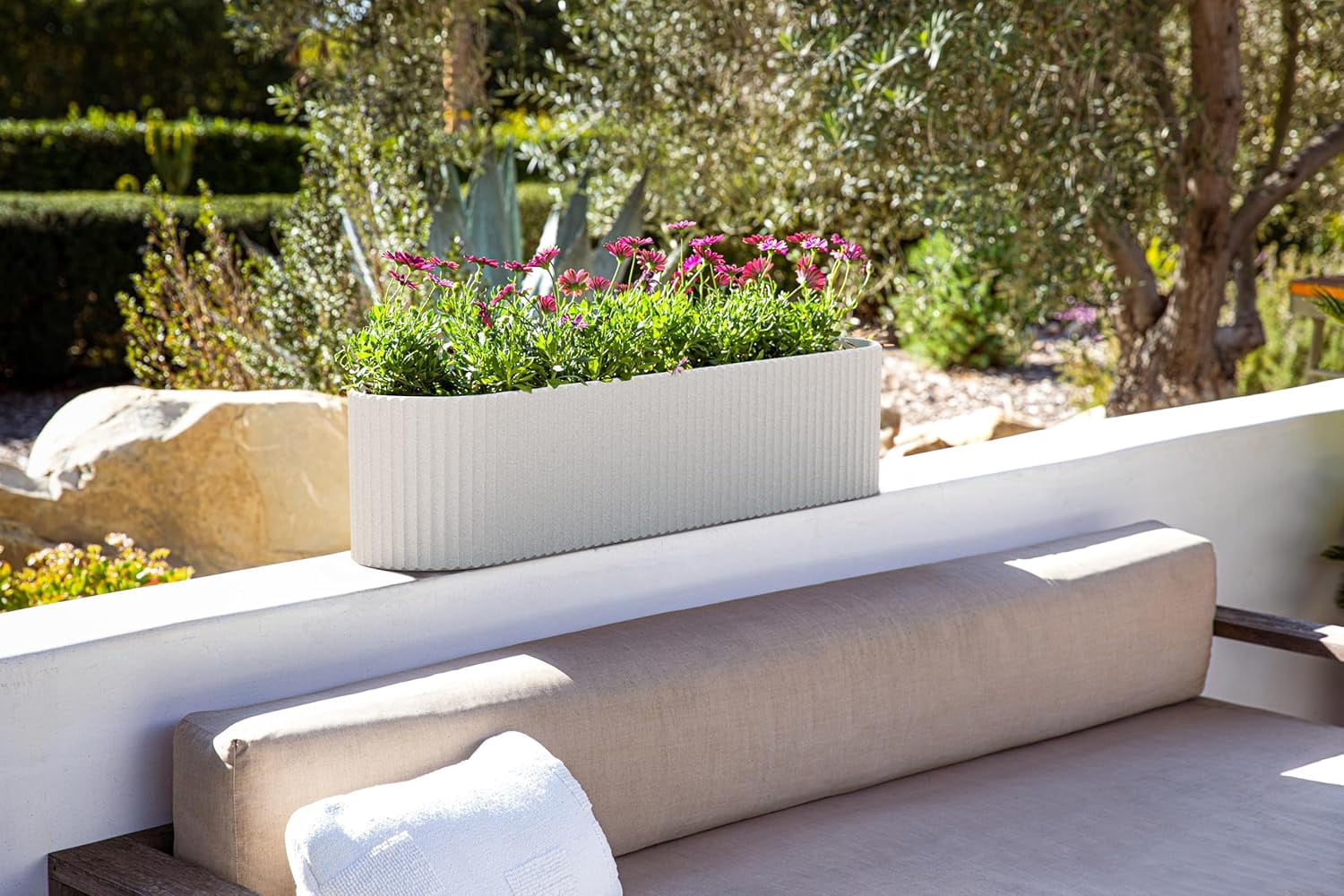 FeGeMax  Demi Series Window Box Planter - Long Planter Box for Windowsill/Balcony | Durable Plastic-Stone Composite Material | Modern Décor for Flowers/Herbs