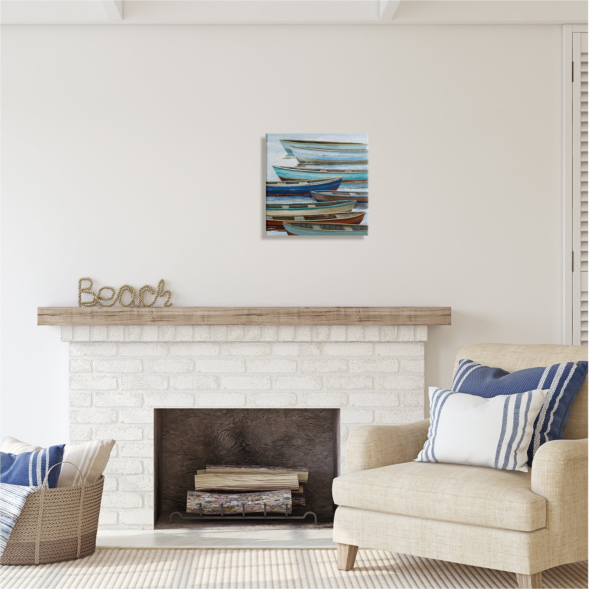 Stupell Industries Rustic Canoes on Lake Transportation Painting Gallery Wrapped Canvas Art Print Wall Art, 17 x 17