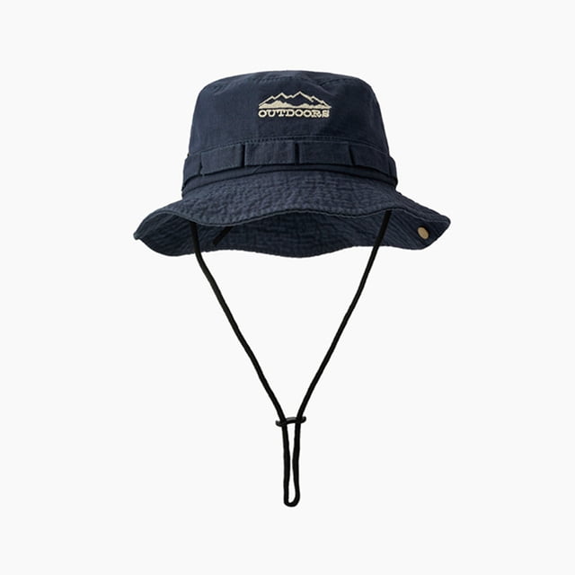 Graflsoa Chapeau de Randonnée en Coton pour Femmes avec Cordon de Serrage Réglable, Grand Bord Protection Solaire pour Camping, Voyage et Pêche, Bleu Marine