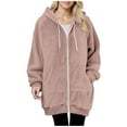 thumbnail image 2 of Women's Fleece Jackets Winter Full Zip Warm Soft Hoodies Casual Comfy Long Jacket Double-Sided Velvet Sweaters Tops Fuzzy Hooded Outerwear Loose Outdoor Coats with Pockets, 2 of 5