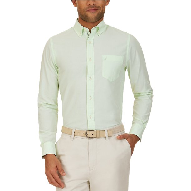 Nautica Camisa de manga larga con botones para hombre, verde, grande