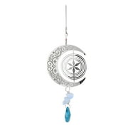 KAUU Rotating Wind Chime Stainless Steel Moon Shaped Decorative Cabin Wind Chime for Home Silver