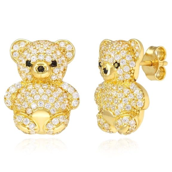 OM Jewels 2.70 Ct 14K Yellow Gold Plated Moissanite Round Cut Puffed Teddy Bear Women Earrings