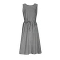 thumbnail image 6 of Lenago Dresses for Women Solid Color Sleeveless Dress Zipper Round Neck Stripe Linen Dress Summer Shirt Dress, 6 of 9