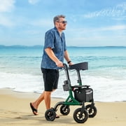 MAXWALK All-Terrain Rollator Walker for Seniors, 10 Rubber Wheels Foldable Walker with Padded Seat, Height Adjustable Mobility Walking Aid, Green