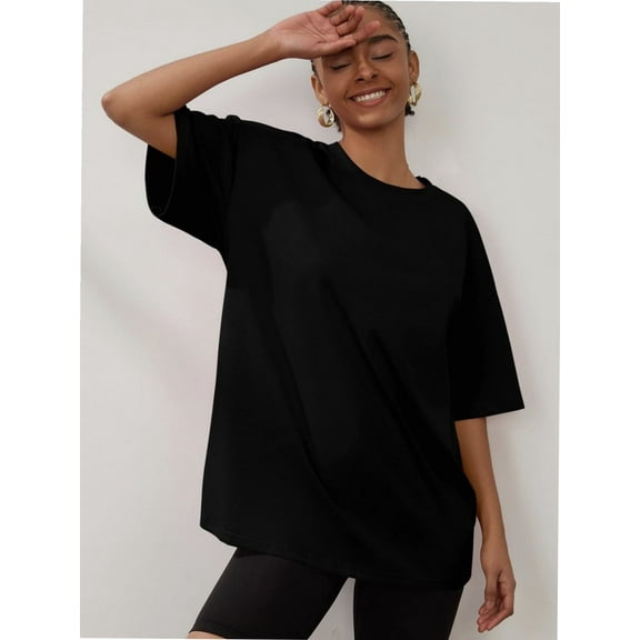 Womens Oversized T Shirts Summer Half Sleeve Crew Neck Tunic Tops