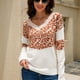 thumbnail image 3 of Suéter de punto con cuello en V y estampado de leopardo, manga larga, suéter informal de moda para mujer, 3 of 8
