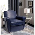 thumbnail image 3 of Pasargad Home Palermo Contemporary Leather & Wood Wing Chair in Blue/Brown- For all age Group, 3 of 11
