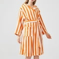 thumbnail image 4 of Ahdbta Womens Bath Gown Long Sleeve Fleece Winter Hooded Nightgown Trendy Striped Cozy Warm Belted Robes with Pockets, 4 of 4