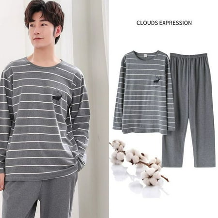 

QWZNDZGR Spring Autumn Plus Size L-4XL PJ Cotton Men s Pajamas Letter Cartoon Pajama Sets Casual Lounge Sleepwear Pyjamas Pijama Homewear