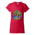 thumbnail image 2 of Wild Bobby Colorful Mushroom Retro Puff Print Fashion Women’s Standard V-Neck Tee, Red, Medium, 2 of 6